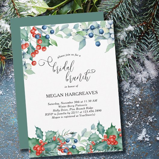 Invitation Baies d'hiver Holly Aquarelle Brunch nuptial