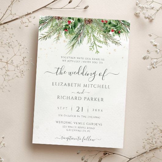 Invitation Baies d'hiver rustiques Pine Cône Mariage de verdu