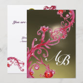 Invitation BAIES MAGIQUES 3, CHAMPAGNE agate rouge MONOGRAMME (Devant / Derrière)