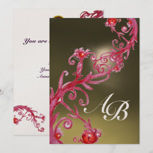 Invitation BAIES MAGIQUES 3, monogramme doré métallisé rubis