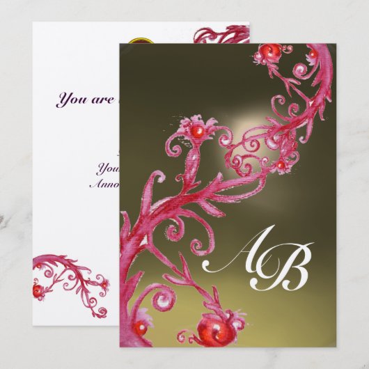 Invitation BAIES MAGIQUES 3, monogramme or métallisé rubis (Devant / Derrière)