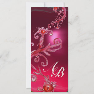 Invitation BAIES MAGIQUES 4, Champagne rouge rubis MONOGRAMME