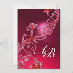 Invitation BAIES MAGIQUES 4, Champagne rouge rubis MONOGRAMME