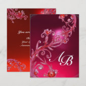 INVITATION BAIES MAGIQUES 4, GLACE RUBIS ROUGE MONOGRAMME (Devant / Derrière)