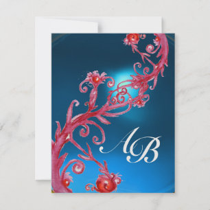Invitation BAIES MAGIQUES 4, GLACE saphir rouge MONOGRAMME