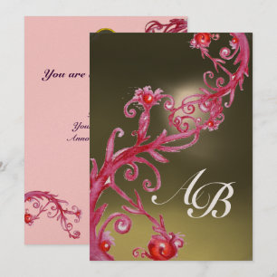 Invitation BAIES MAGIQUES 4, MONOGRAM métallisé or rose rouge