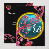 Invitation BAIES MAGIQUES 4, MONOGRAMME agate rouge (Devant / Derrière)