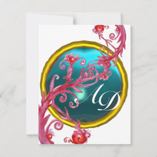 Invitation BAIES MAGIQUES 4, MONOGRAMME aigue-marine bleue