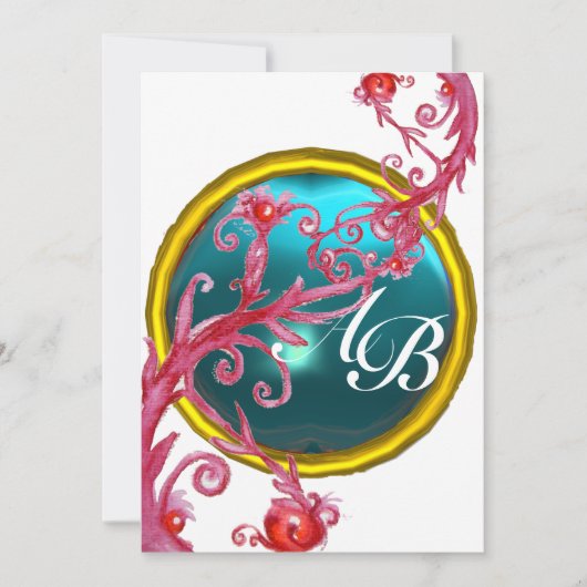 Invitation BAIES MAGIQUES 4,MONOGRAMME blanc bleu violet roug (Devant)