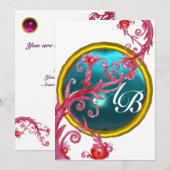 Invitation BAIES MAGIQUES 4,MONOGRAMME blanc bleu violet roug (Devant / Derrière)