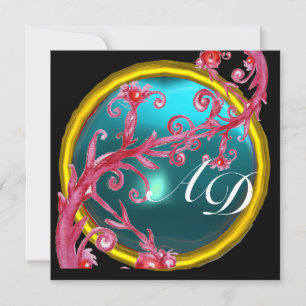 Invitation BAIES MAGIQUES 4, monogramme bleu aigue-marine