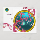 Invitation BAIES MAGIQUES 4, MONOGRAMME bleu aigue-marine (Devant / Derrière)