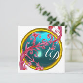 Invitation BAIES MAGIQUES 4, MONOGRAMME bleu aigue-marine (Debout devant)