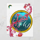 Invitation BAIES MAGIQUES 4, MONOGRAMME bleu aigue-marine or (Devant / Derrière)