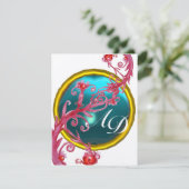 Invitation BAIES MAGIQUES 4, MONOGRAMME bleu aigue-marine or (Debout devant)