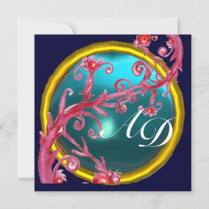 Invitation BAIES MAGIQUES 4, MONOGRAMME bleu noir violet blan