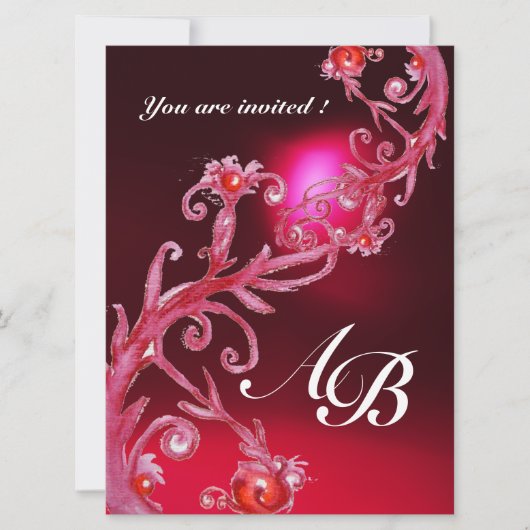 Invitation BAIES MAGIQUES 4, MONOGRAMME bordeaux rouge (Devant)