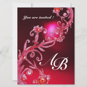 Invitation BAIES MAGIQUES 4, MONOGRAMME bordeaux rouge