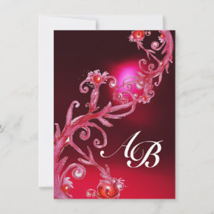 Invitation BAIES MAGIQUES 4, MONOGRAMME bordeaux rouge