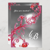 Invitation BAIES MAGIQUES 4, MONOGRAMME cristal rouge blanc (Devant / Derrière)