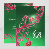 Invitation BAIES MAGIQUES 4, MONOGRAMME jade rouge (Devant / Derrière)