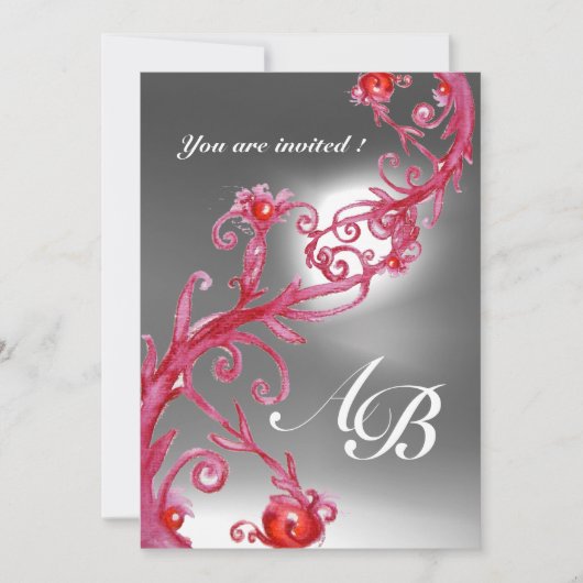 Invitation BAIES MAGIQUES 4,MONOGRAMME rouge burgundy (Devant)