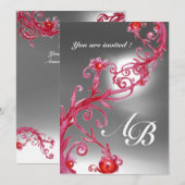 Invitation BAIES MAGIQUES 4,MONOGRAMME rouge burgundy (Devant / Derrière)