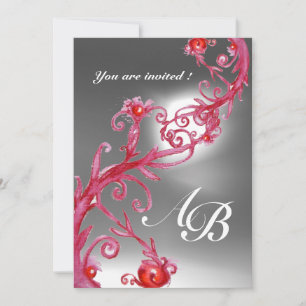 Invitation BAIES MAGIQUES 4,MONOGRAMME rouge burgundy