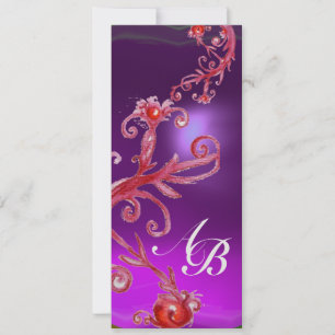 Invitation BAIES MAGIQUES 4,MONOGRAMME rouge glace violette