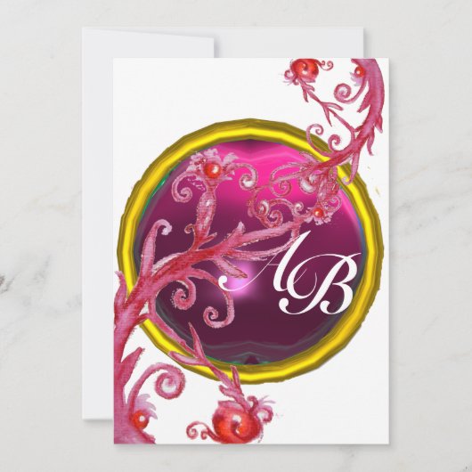 Invitation BAIES MAGIQUES 4, MONOGRAMME rouge rubis (Devant)