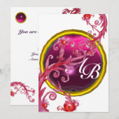 Invitation BAIES MAGIQUES 4, MONOGRAMME rouge rubis (Devant / Derrière)