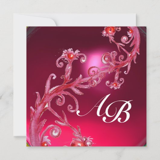 Invitation BAIES MAGIQUES 4, MONOGRAMME rouge rubis (Devant)