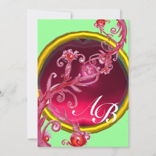 Invitation BAIES MAGIQUES 4, MONOGRAMME rouge rubis (Devant)