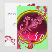 Invitation BAIES MAGIQUES 4, MONOGRAMME rouge rubis (Devant / Derrière)