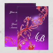 Invitation BAIES MAGIQUES 4, MONOGRAMME rouge violet blanc (Devant / Derrière)