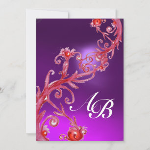 Invitation BAIES MAGIQUES 4, MONOGRAMME rouge violet blanc
