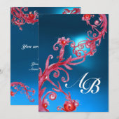 Invitation BAIES MAGIQUES 4, MONOGRAMME saphir rouge (Devant / Derrière)