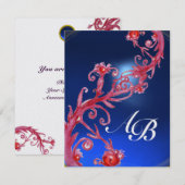 Invitation BAIES MAGIQUES 4, MONOGRAMME saphir rouge glace (Devant / Derrière)