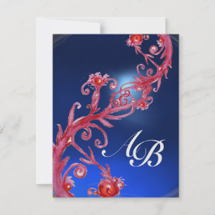 Invitation BAIES MAGIQUES 4, MONOGRAMME saphir rouge glace