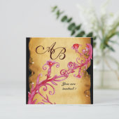 Invitation BAIES MAGIQUES DE MASQUERADE MONOGRAMME rouge (Debout devant)
