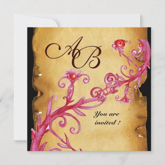 Invitation BAIES MAGIQUES DE MASQUERADE MONOGRAMME rouge (Devant)