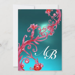 Invitation BAIES MAGIQUES, monogramme bleu aigue-marine