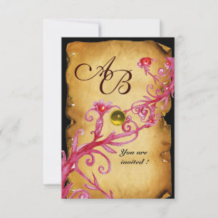 Invitation BAIES MAGIQUES  MONOGRAMME  Jaune Parchemin rsvp