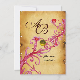 Invitation BAIES MAGIQUES MONOGRAMME Jaune Parchemin rsvp