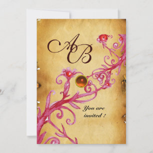 Invitation BAIES MAGIQUES  MONOGRAMME  parchemin gemme orange