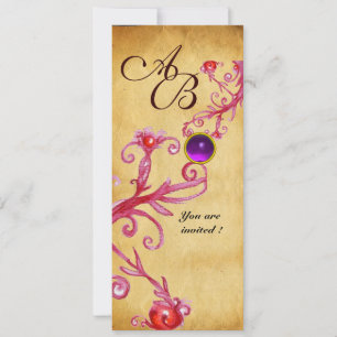 Invitation BAIES MAGIQUES  MONOGRAMME  Parchemin Violet Améth