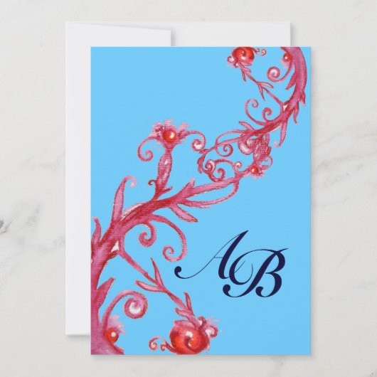 Invitation BAIES MAGIQUES, MONOGRAMME rouge bleu (Devant)