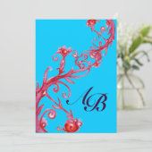 Invitation BAIES MAGIQUES, MONOGRAMME rouge bleu (Debout devant)