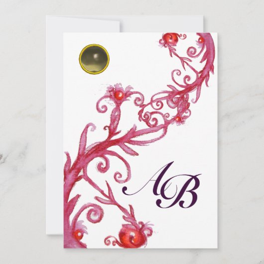 Invitation BAIES MAGIQUES, MONOGRAMME rouge gris blanc violet (Devant)