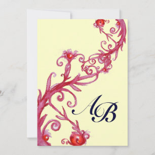Invitation BAIES MAGIQUES MONOGRAMME rouge jaune fuchsia noir
